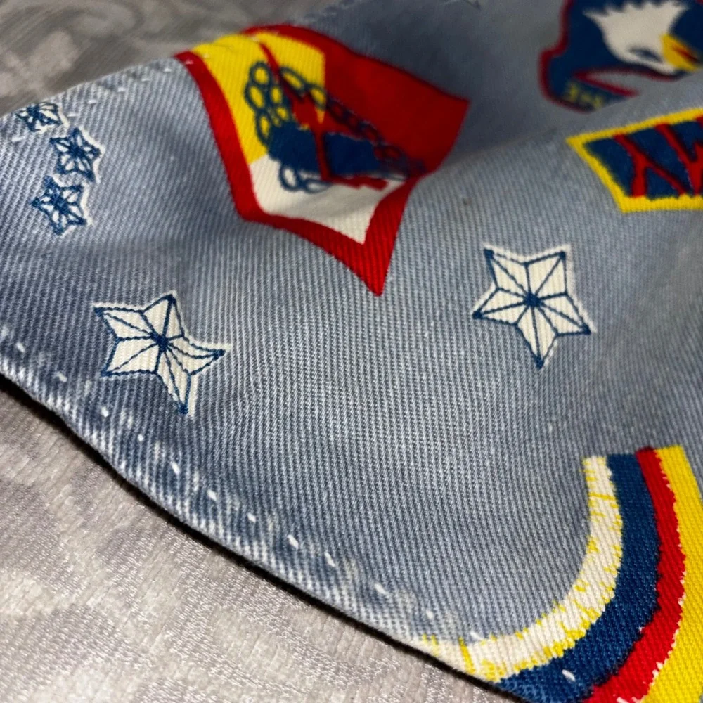 1960s Vintage Patriotic Military Print Half‎ Apron Blue Twill Americana